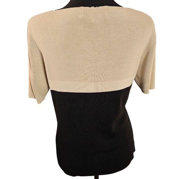 Silx Womens Two-Tone Black & Beige Short-Sleeve Silk Sweater Size M - Picture 2 of 3